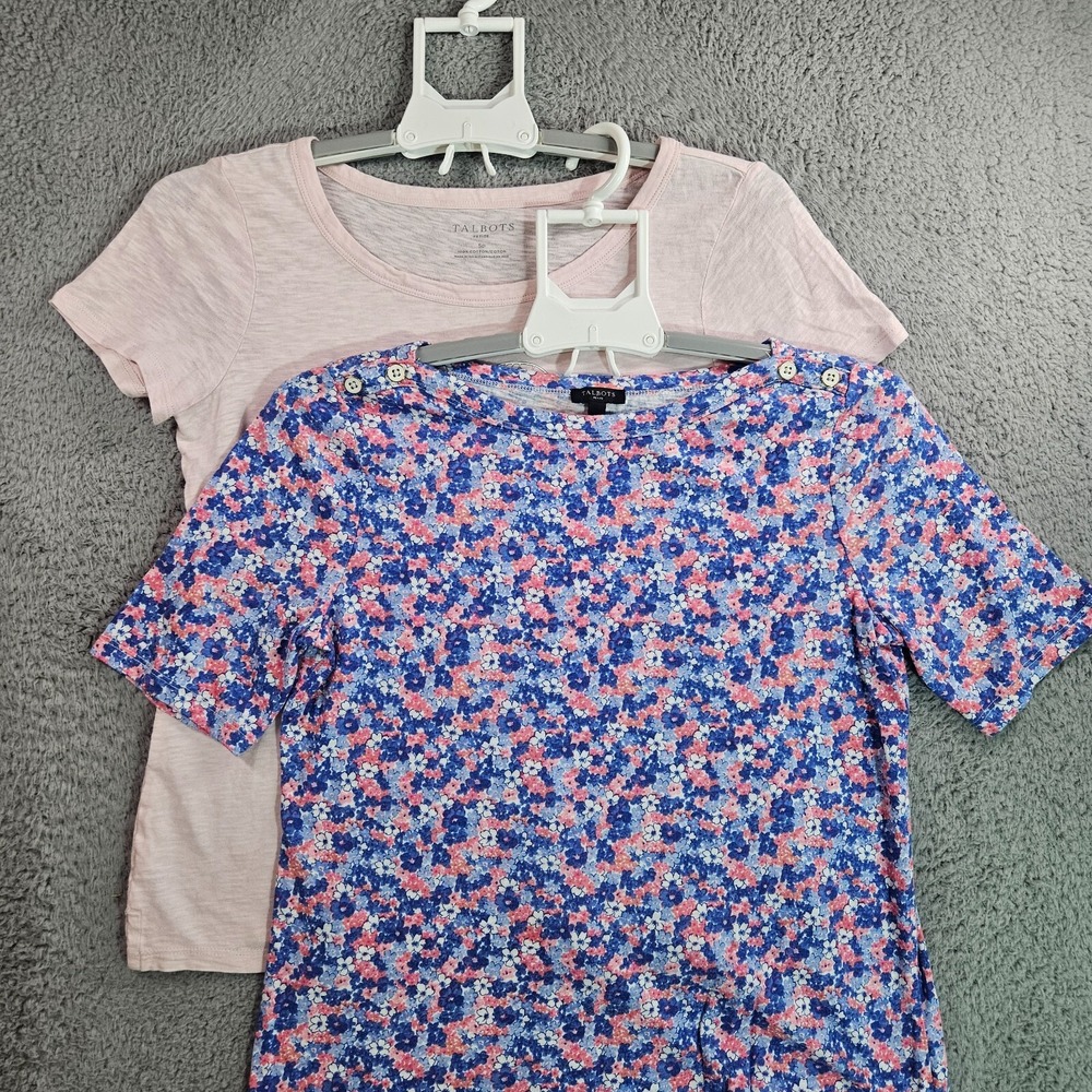 Lot of 2 - Small Petite Sp -Talbots Tee Top Short Sleeve Pink & Floral Print -Sp